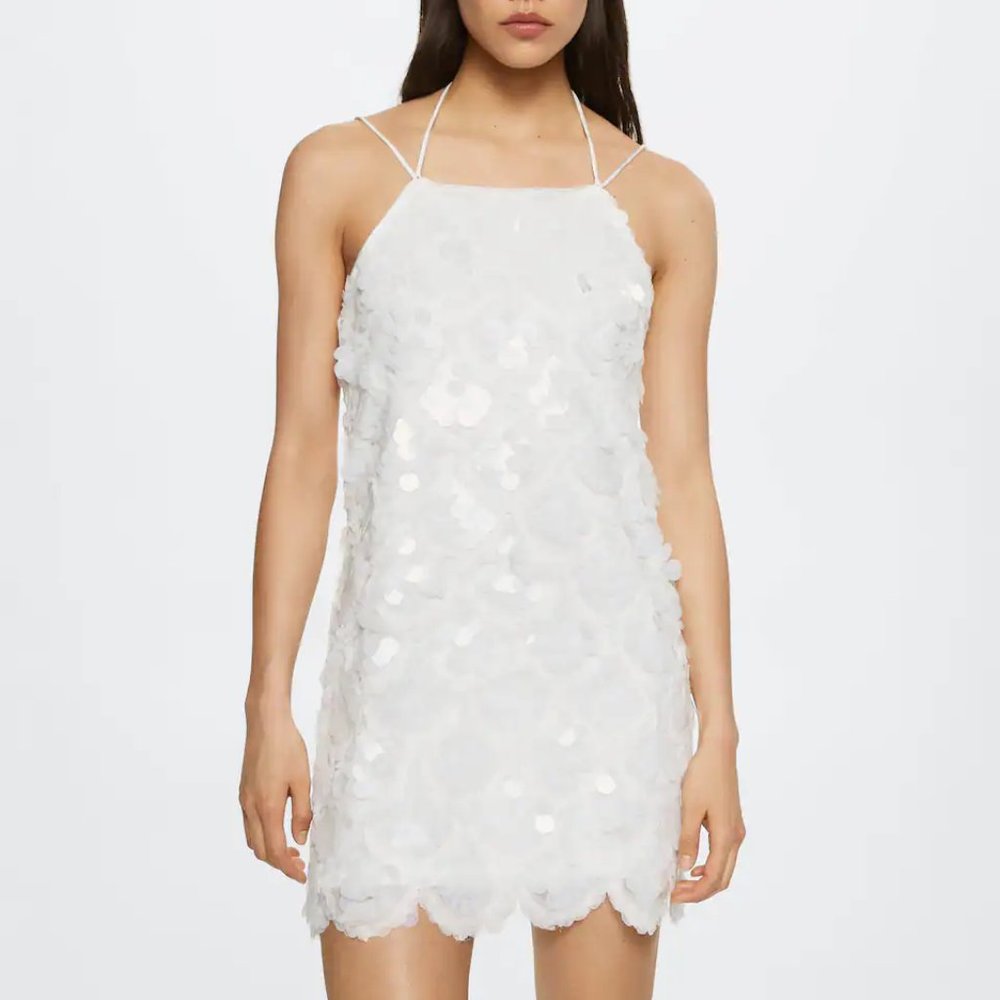 Mango White Sequin Halter Neck Dress, 2 - bachelorette, bridal, wedding